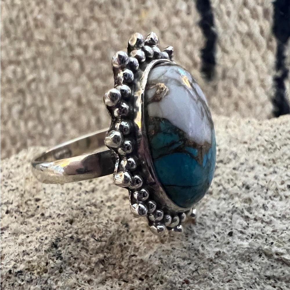 ❤️ Kingman Dahlia Turquoise 925 Navajo Southwestern Size 7.75 Ring 5.6 Gm - Picture 3 of 17